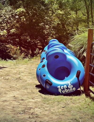 Deluxe tubes with bottoms and headrests for river tubing of Zen Tubing in Asheville, NC.
