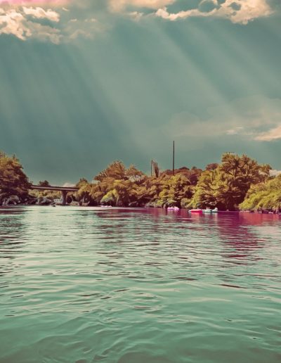 Sunshine on French Broad River in Asheville, NC.