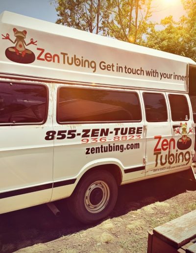 Shuttle to river tubing launch point for Zen Tubing in Asheville, NC.