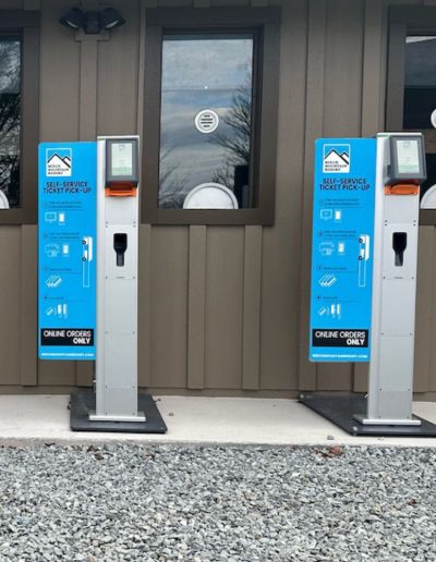 Ticket kiosks at Beech Mountain ski resort in North Carolina mountains.