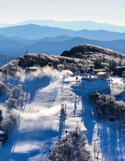 Aerial view of Beech Mountain ski and snowboard slopes.