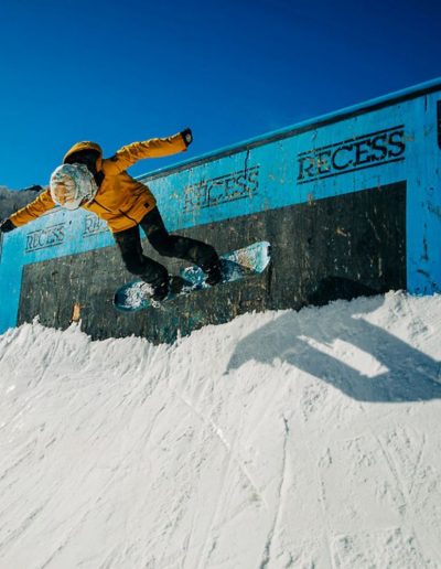 Man at terrain park at Beech Mountain ski resort outside of Boone, NC.
