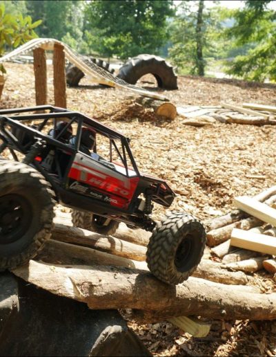 Close-up of RC Crawler on outdoor scat track near Hendersonville, NC.