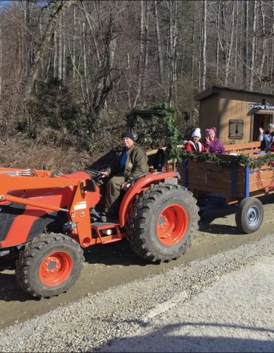 People on scenic hayride during Christmas near Asheville, NC.