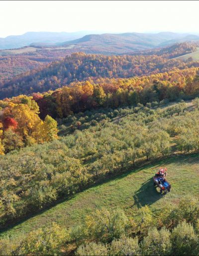 Overhead view of scenic hayride on mountain near Asheville, NC.