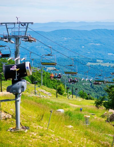 Chairlifts over disc golf course near Boone, NC.