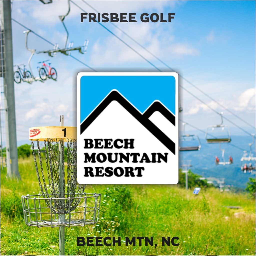 Frisbee Golf target promoting frisbee golf mountain course near boone, NC.