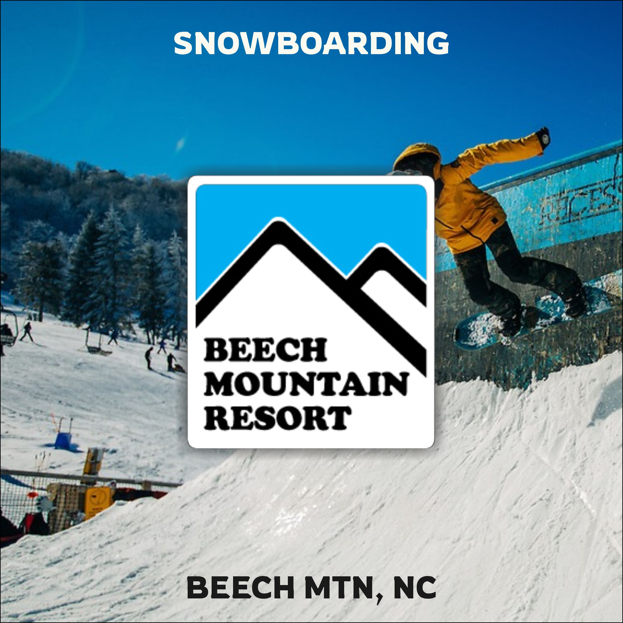 Guy snowboarding tricks at Beech Mountain near Banner Elk, NC.