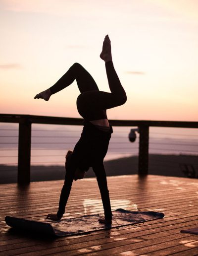 Woman doing yoga at resort near Boone, NC.
