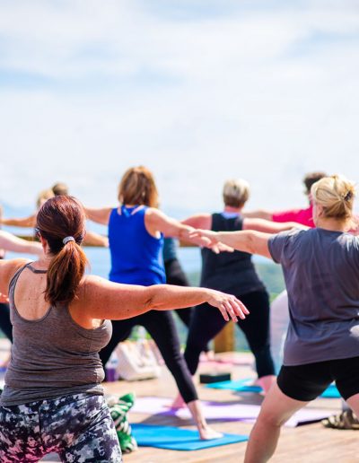 Outdoor yoga class near Boone, NC.