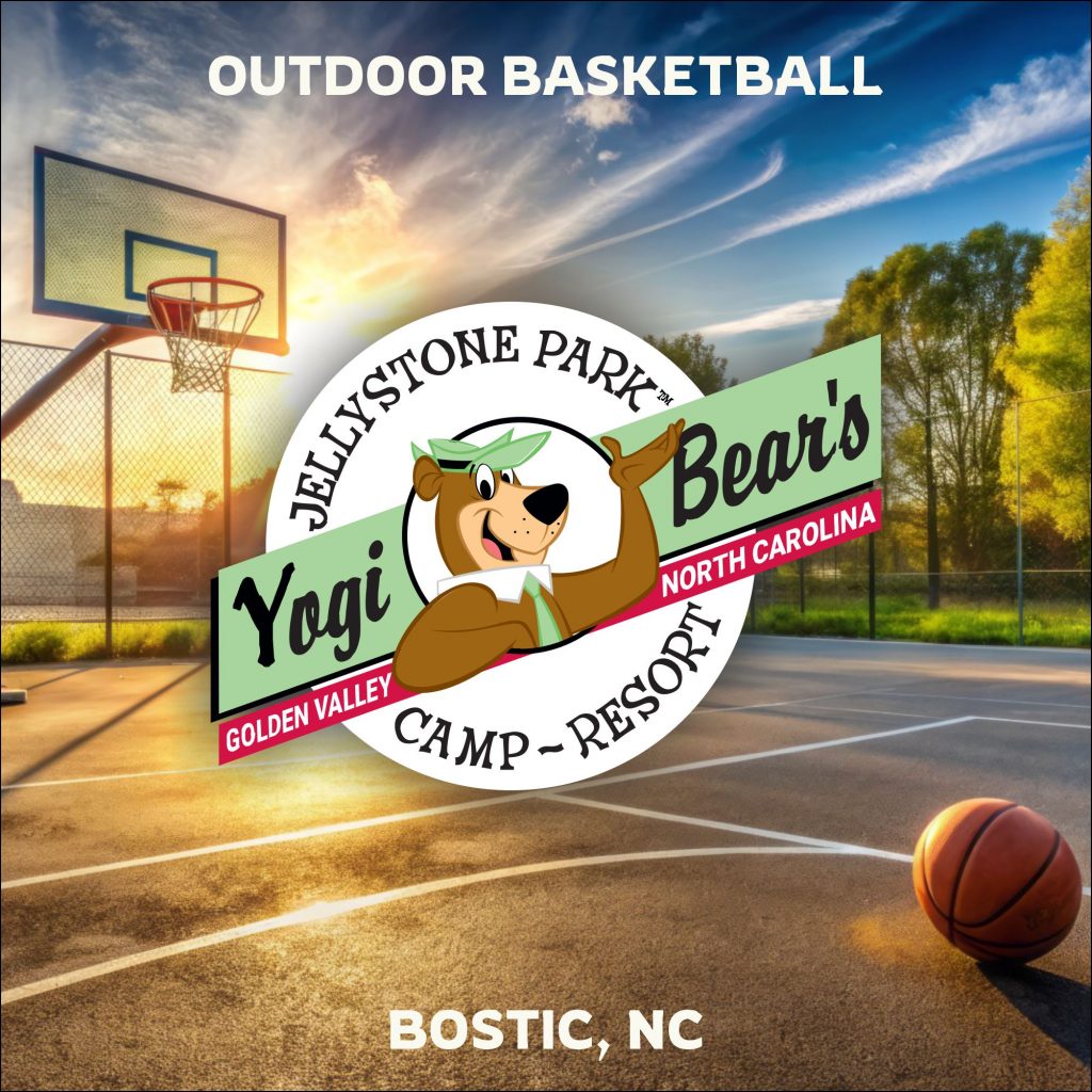 Outdoor basketball court at Jellystone Park Golden Valley in Bostic, NC.