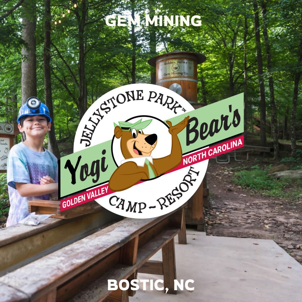 Kids doing gem mining at Yogi Bear Jellystone Park near Charlotte, NC.