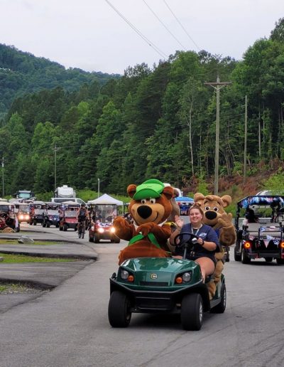 Golf cart parade at campground.