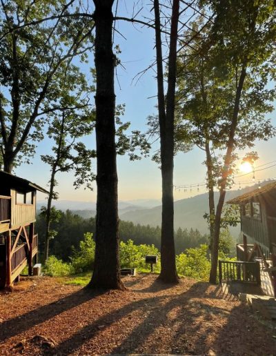 Sunrise over vacation cabin rentals at Yogi Bear campground near Asheville, NC.