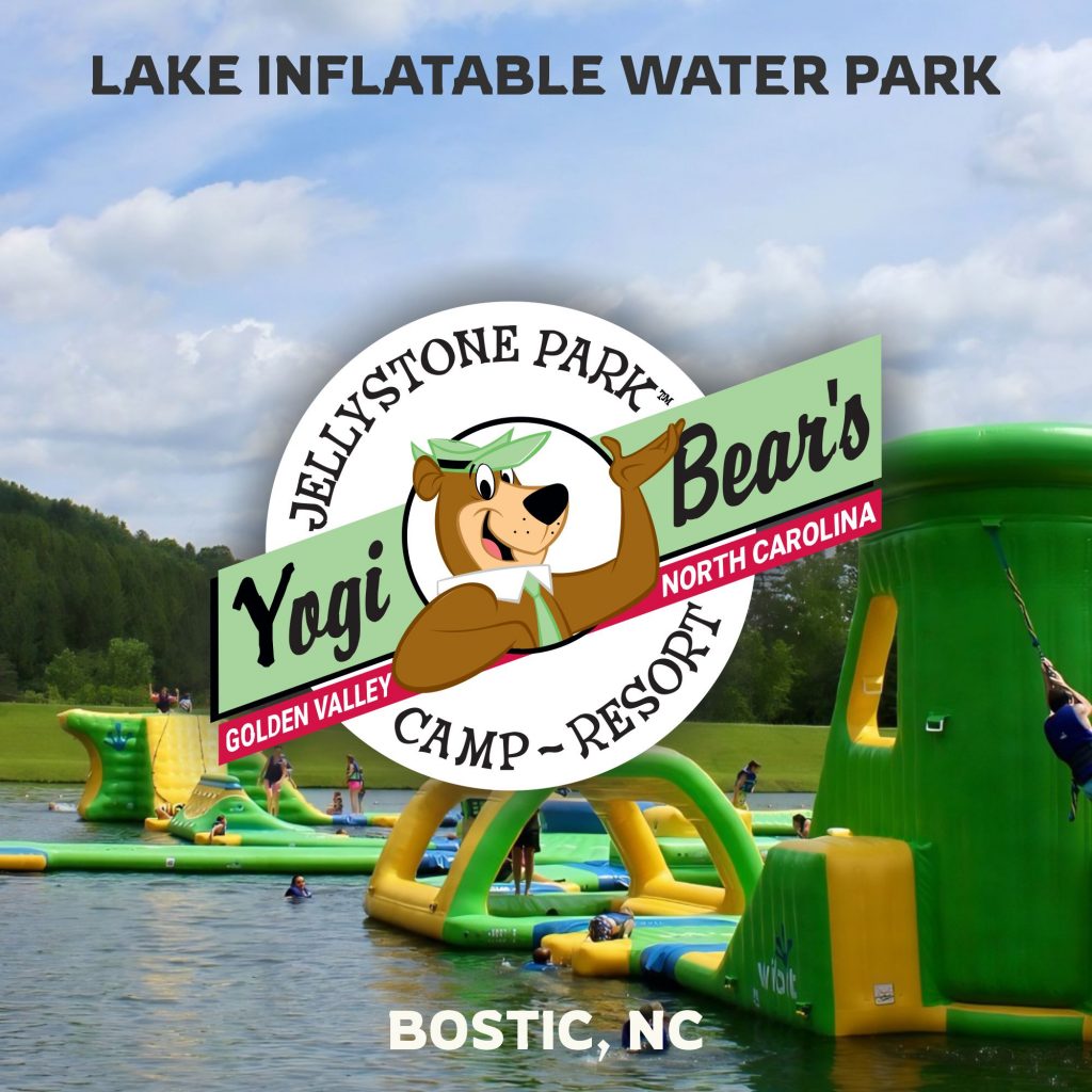 Featured image for lake inflatable park at Yogi Bear campground in NC mountains.