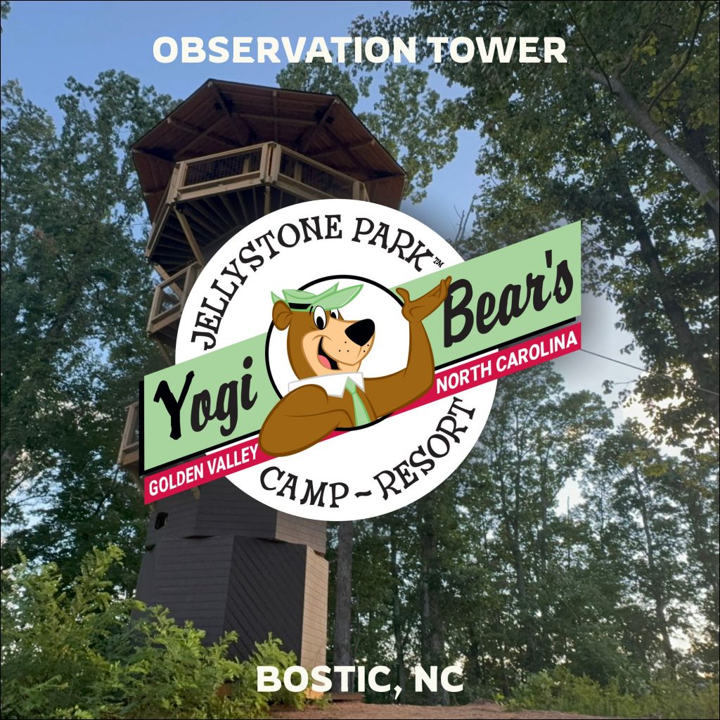 Observation tower for taking in breathtaking mountain views at Yogi Bear campground in Bostic, NC.