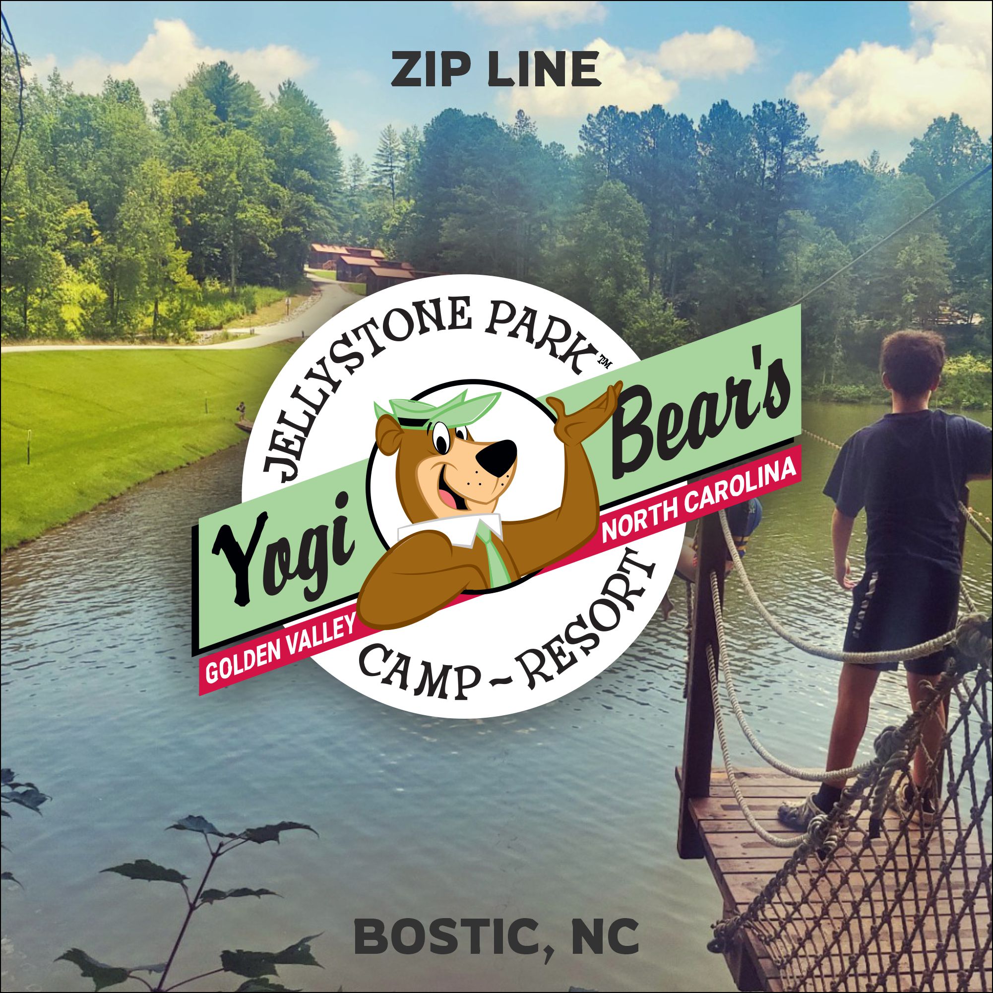 Featured image for water zip line at Yogi Bear Campground in Bostic, NC.