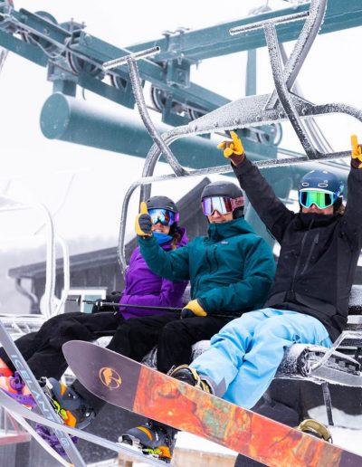 Hatley Pointe resort exterior covered in snow