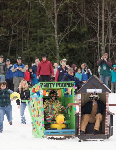 Outhouse ski racing at Ski Sapphire in Sapphire, NC.