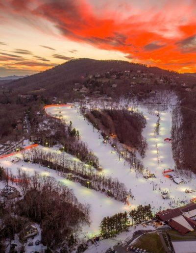 Drone view of ski resort in Blowing Rock, NC.