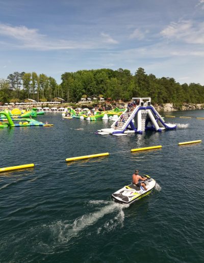 Floating Wibit-style obstacle course at Fantasy Lake in North Carolina