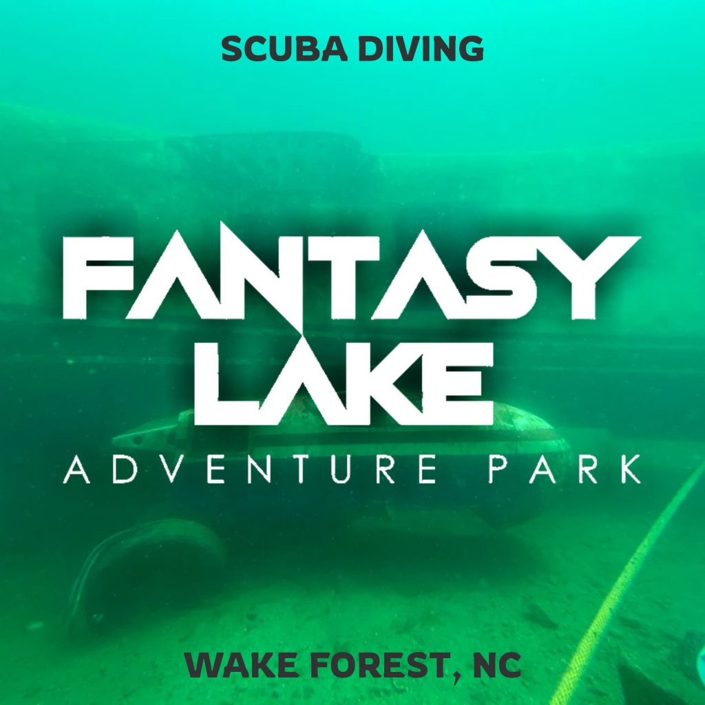 Floating obstacle course on the lake at Fantasy Lake Water Park in Wake Forest NC