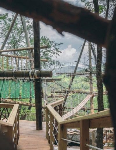 kids climbing Wilderness Run ropes course in Banner Elk