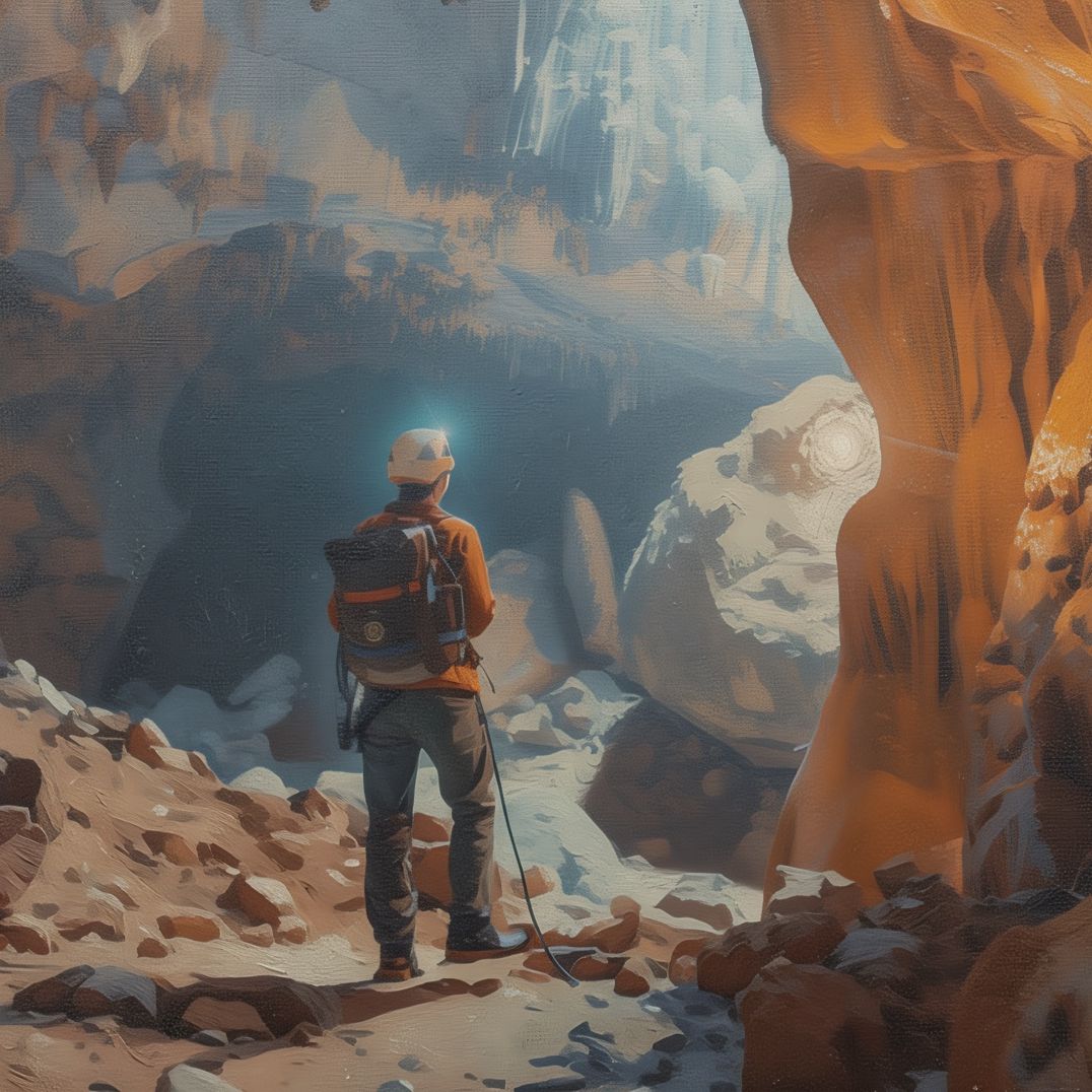 Man doing caving experience.