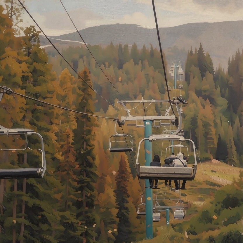 Scenic chairlift in mountains.