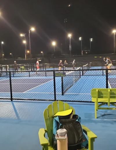 Pickleball games under the lights at Burlington City Park.