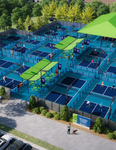 Aerial view of the Burlington City Park pickleball complex.