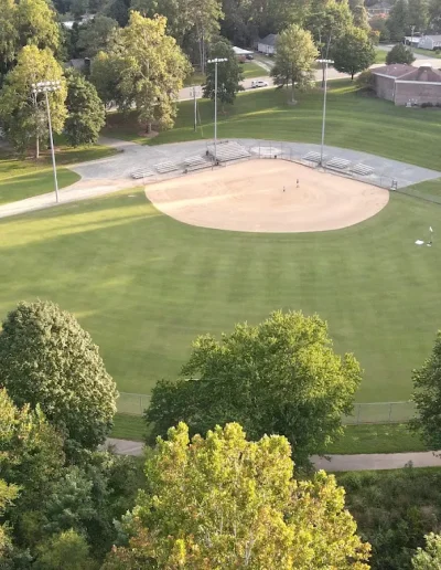 Aerial view of a baseball field at Burlington City Park.