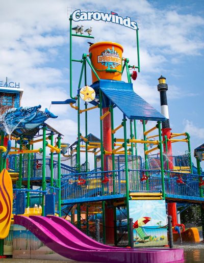 Seaside Splashworks splash play structure at Carolina Harbor in Carowinds