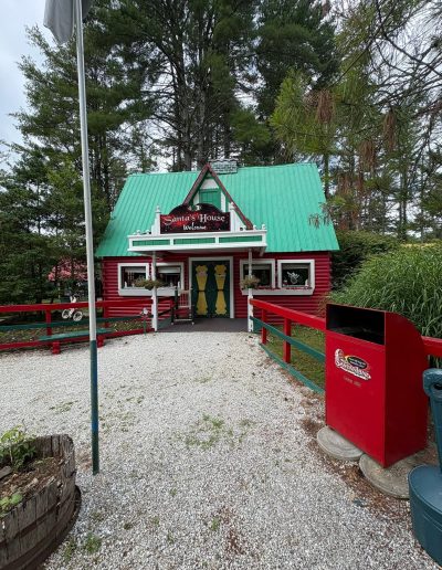 Small green-roofed building at Santa’s Land in Cherokee, NC