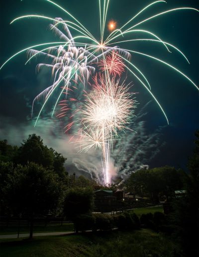 Fireworks display above Tweetsie Railroad theme park
