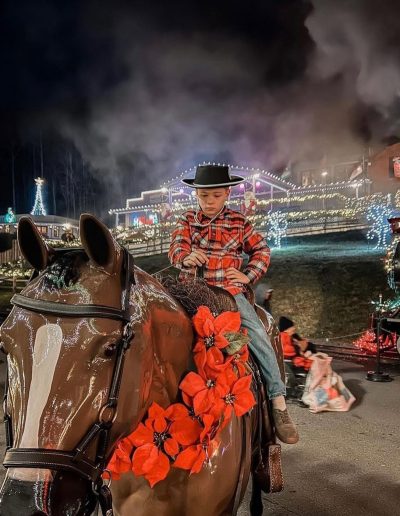 Halloween performer with decorated horse at Tweetsie Railroad