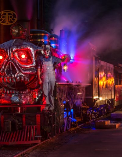 Ghost Train locomotive at Tweetsie Railroad at night