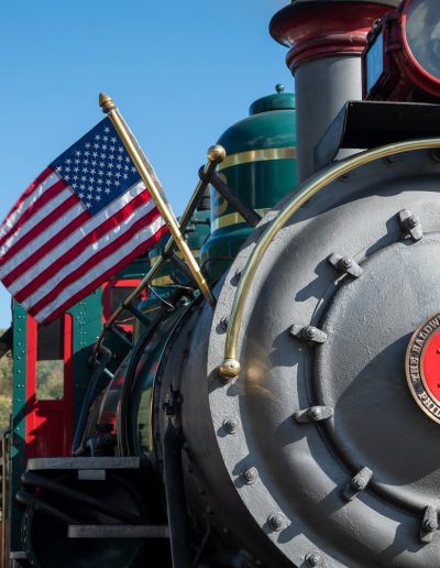 Tweetsie Railroad steam locomotive No. 12 with American flag