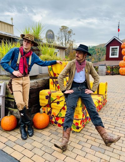 Wild West performers with pumpkins at Tweetsie Railroad