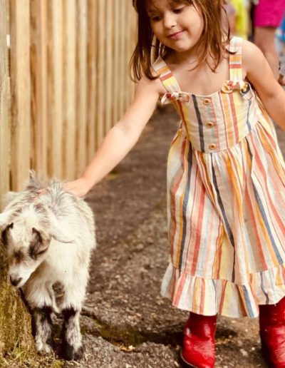Young girl petting a goat at Tweetsie Railroad