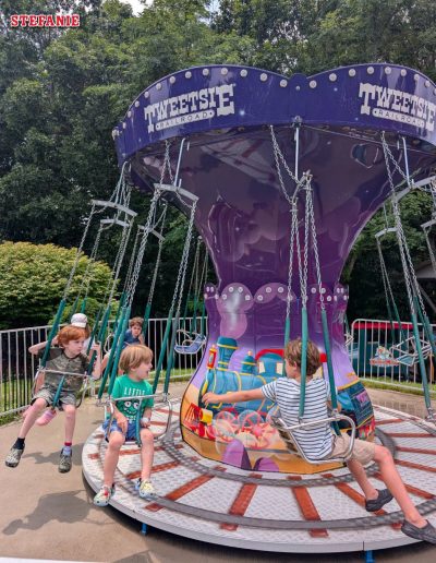 Children riding the Mini Swing at Tweetsie Railroad