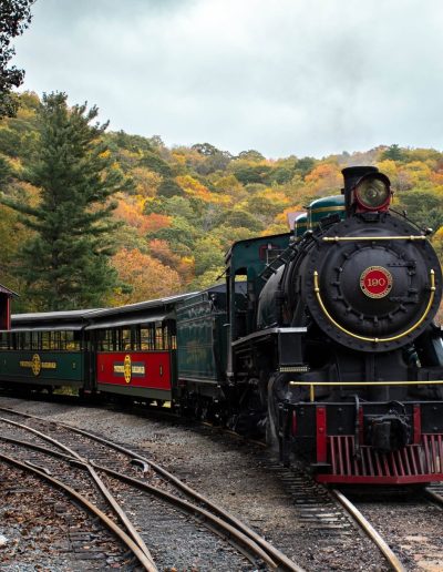 Tweetsie Railroad steam locomotive No. 190 in autumn