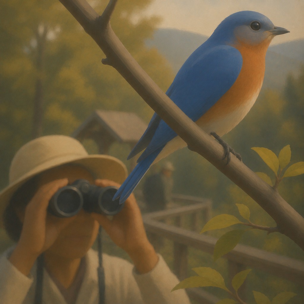 Close-up view through binoculars during a guided Appalachian birdwatching experience