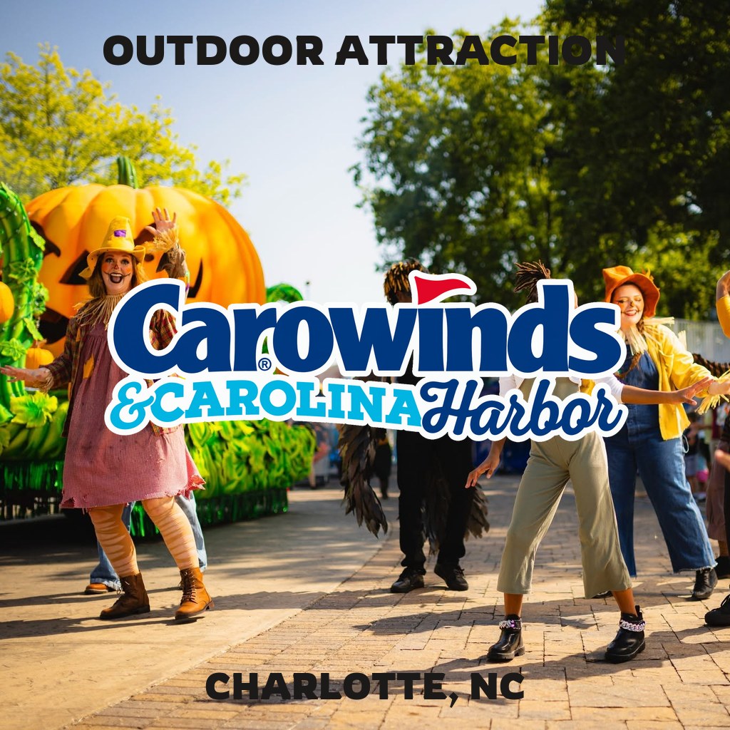 Carowinds Outdoor Attraction at Charlotte, NC, with a fall parade performance