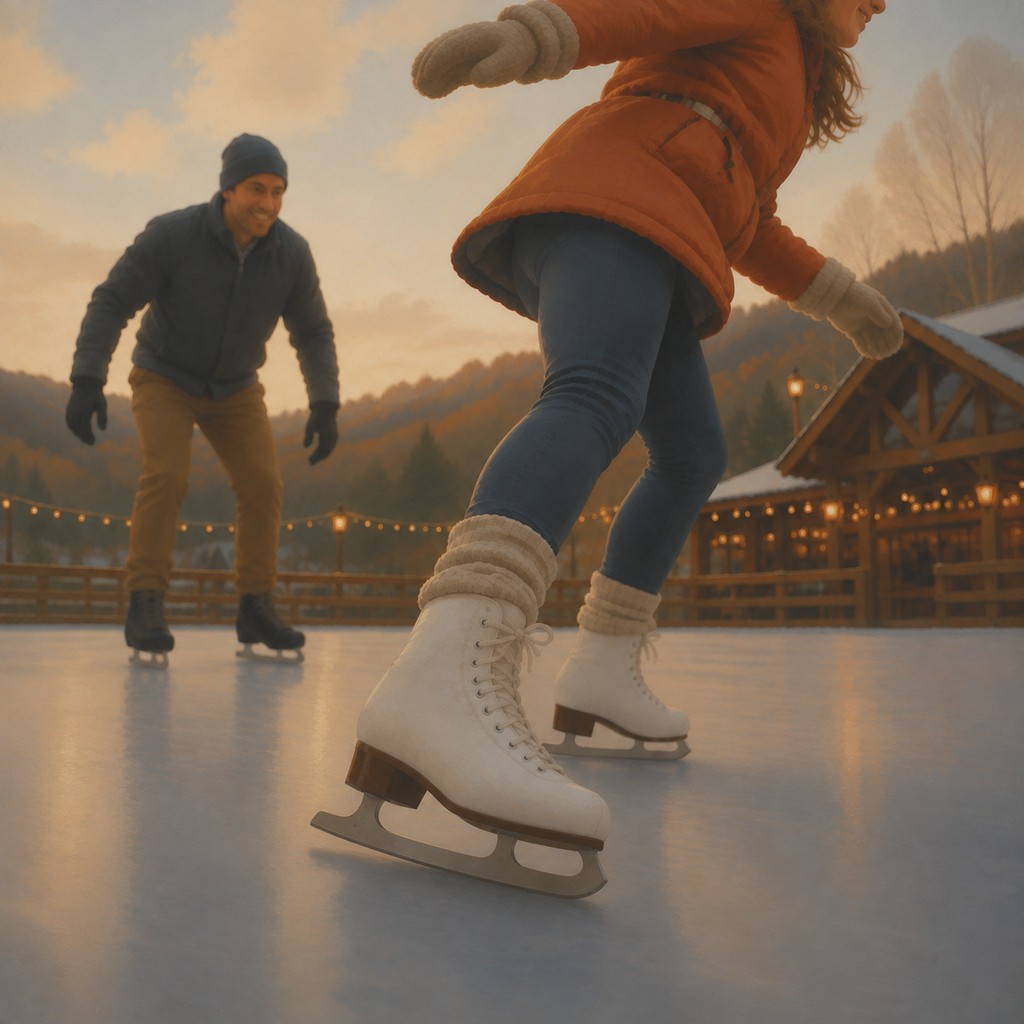 Ice skaters enjoying an outdoor Appalachian resort rink