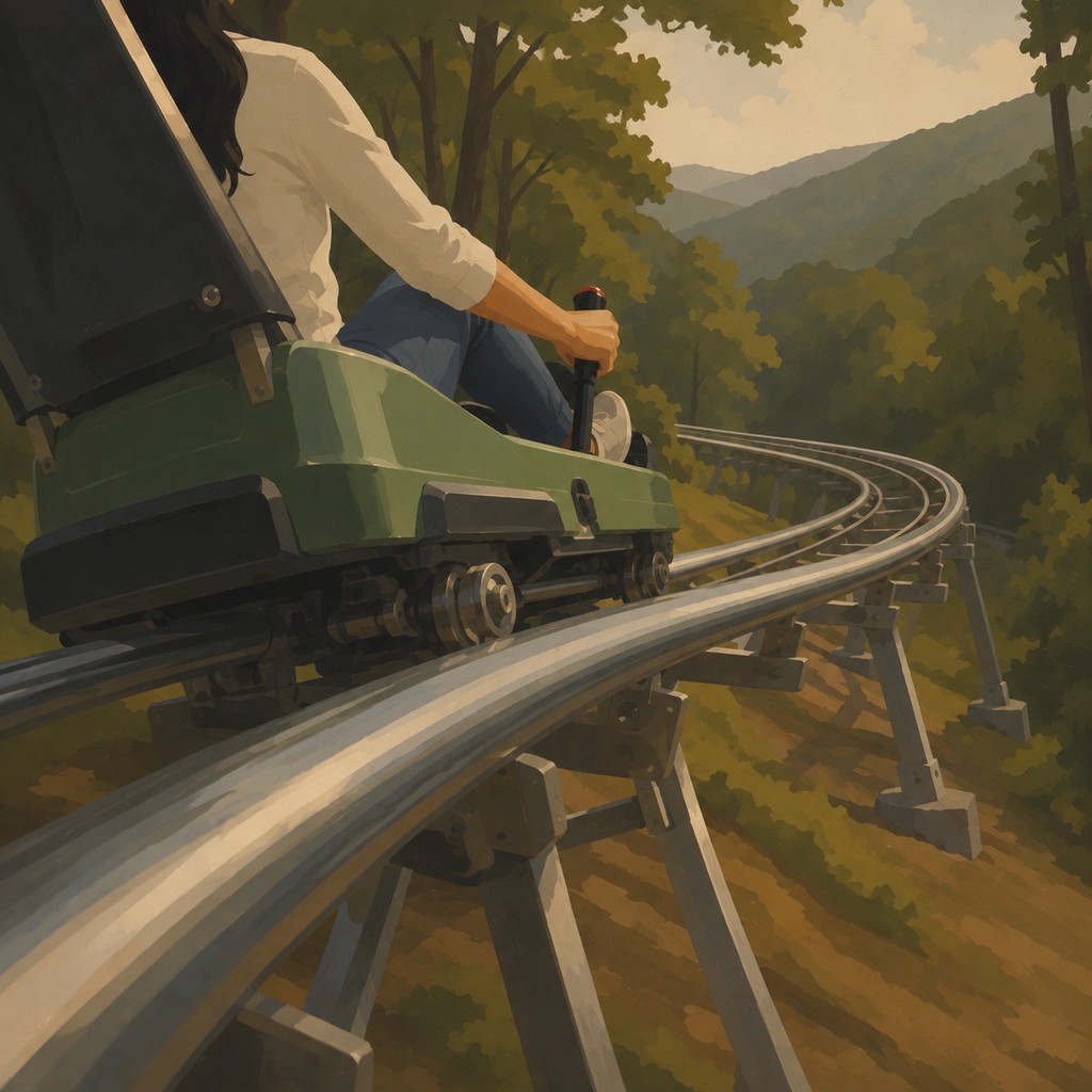 Rider enjoying a mountain coaster through the Appalachian hills