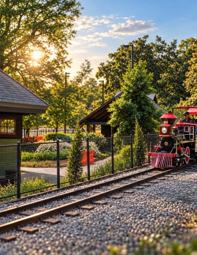 Miniature train on its track at Pullen Park