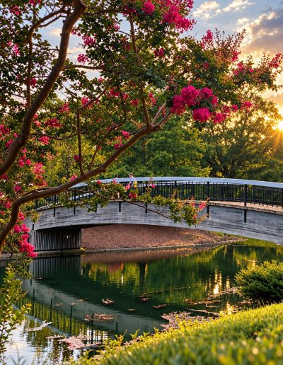 Pedestrian bridge over the lake at Pullen Park