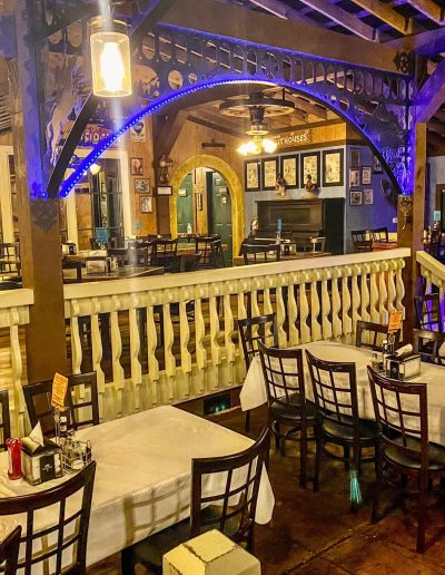 Rustic restaurant dining tables at Deadwood near Williamston, NC
