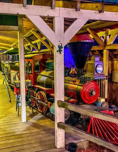 Vintage locomotive under a timber shelter at Deadwood near Williamston, NC